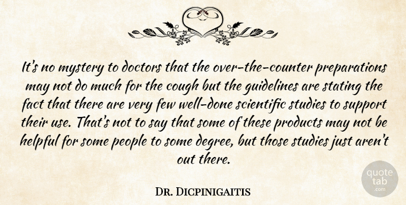 Dr. Dicpinigaitis Quote About Cough, Doctors, Fact, Few, Guidelines: Its No Mystery To Doctors...