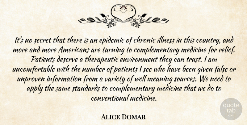 Alice Domar Quote About Apply, Chronic, Deserve, Environment, Epidemic: Its No Secret That There...