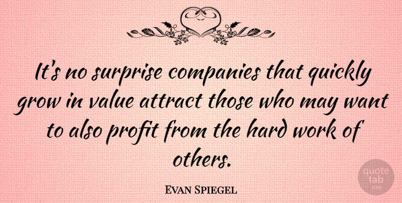 Evan Spiegel Quote About Attract, Companies, Hard, Profit, Quickly: Its No Surprise Companies That...