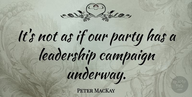 Peter MacKay Quote About Leadership, Party, Campaigns: Its Not As If Our...