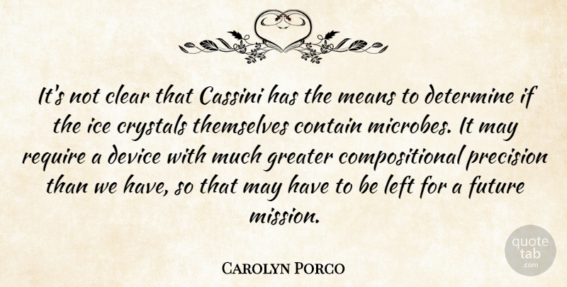 Carolyn Porco Quote About Clear, Contain, Crystals, Determine, Device: Its Not Clear That Cassini...