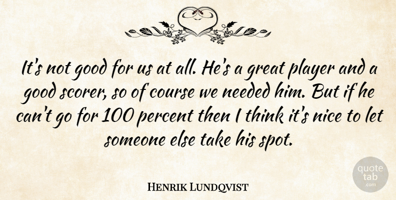 Henrik Lundqvist Quote About Course, Good, Great, Needed, Nice: Its Not Good For Us...