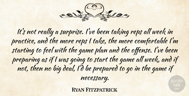 Ryan Fitzpatrick Quote About Game, Plan, Practice, Prepared, Preparing: Its Not Really A Surprise...