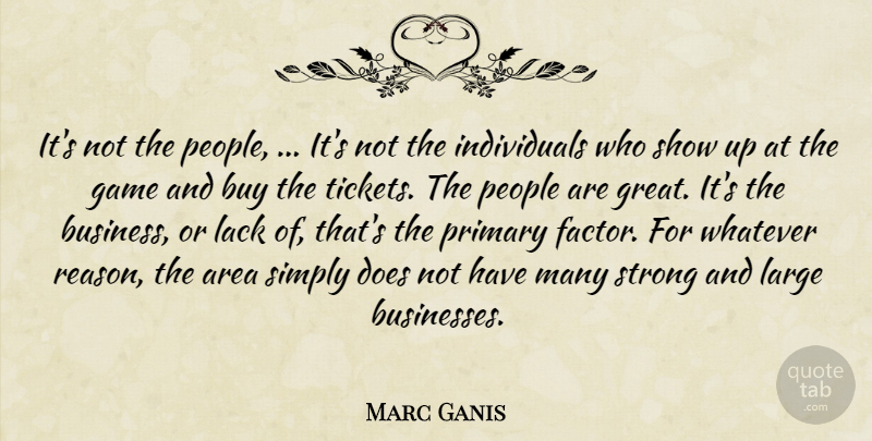 Marc Ganis Quote About Area, Buy, Game, Lack, Large: Its Not The People Its...