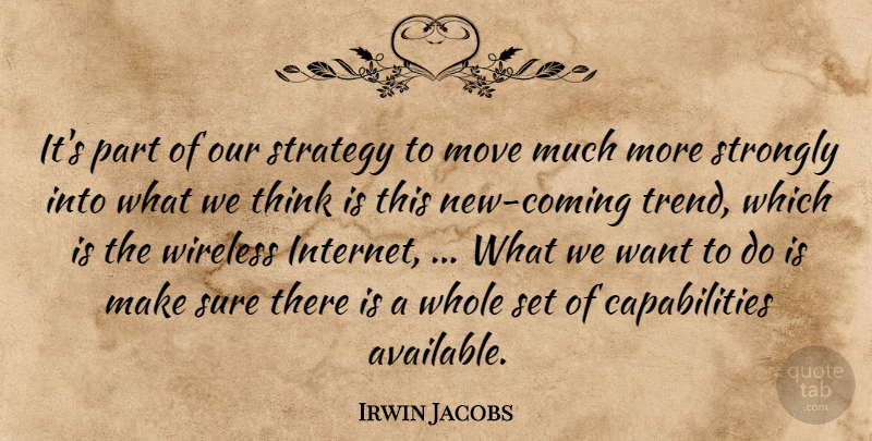 Irwin Jacobs Quote About Move, Strategy, Strongly, Sure, Wireless: Its Part Of Our Strategy...