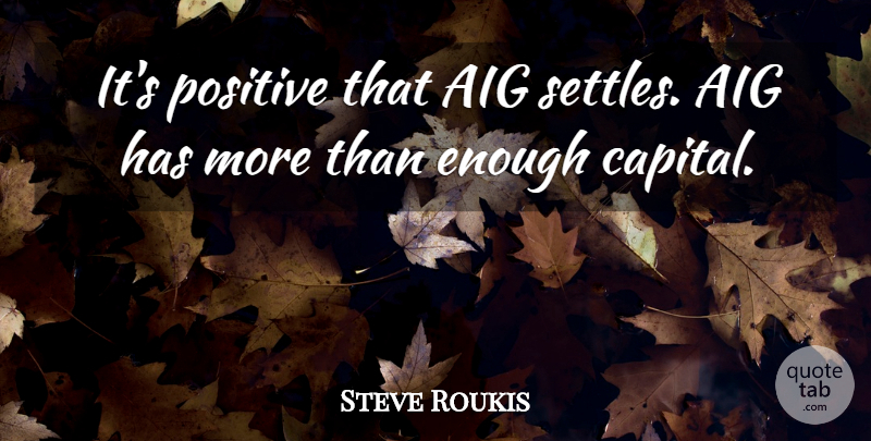 Steve Roukis Quote About Positive: Its Positive That Aig Settles...