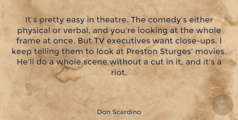 Don Scardino Quote About Easy, Either, Executives, Frame, Looking: Its Pretty Easy In Theatre...