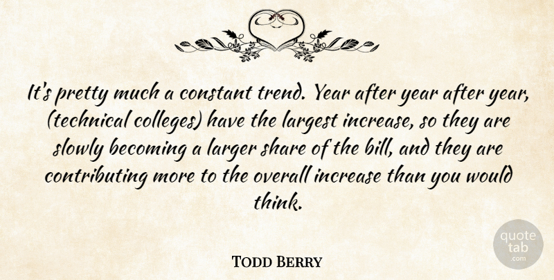 Todd Berry Quote About Becoming, Constant, Increase, Larger, Largest: Its Pretty Much A Constant...