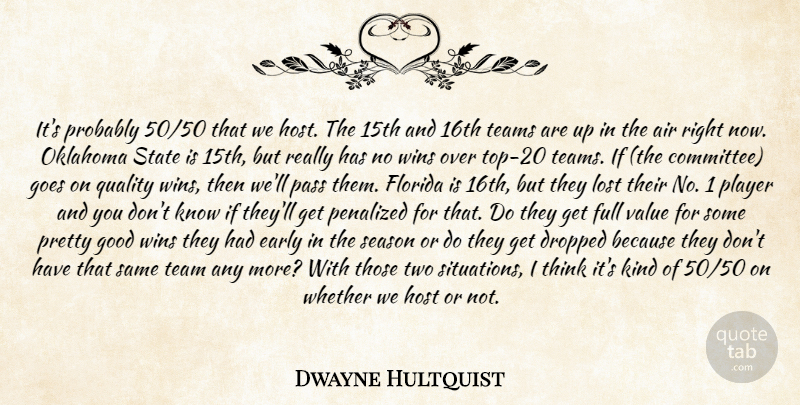 Dwayne Hultquist Quote About Air, Dropped, Early, Florida, Full: Its Probably 50 50 That...