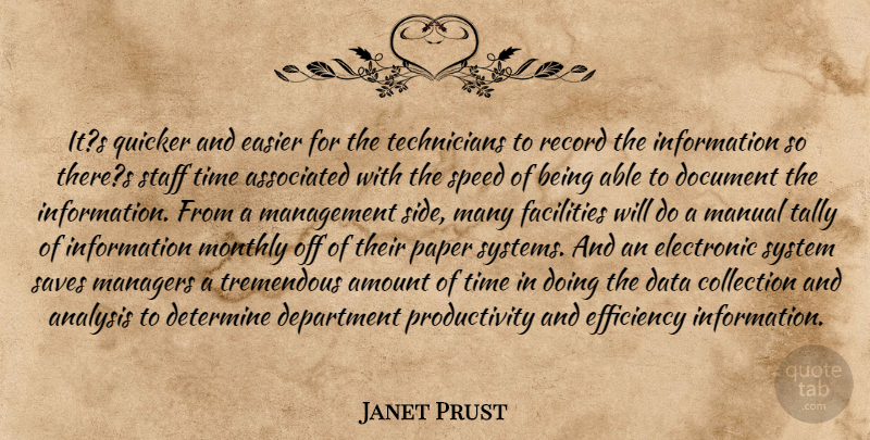 Janet Prust Quote About Amount, Analysis, Associated, Collection, Data: Its Quicker And Easier For...