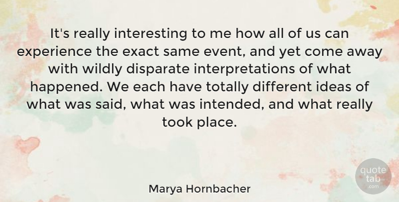 Marya Hornbacher Quote About Ideas, Interesting, Different: Its Really Interesting To Me...
