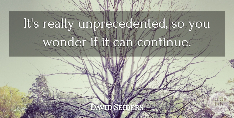 David Seiders Quote About Wonder: Its Really Unprecedented So You...