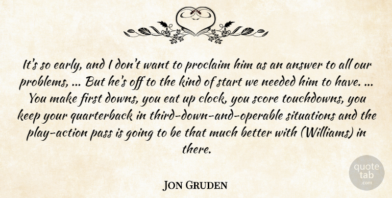 Jon Gruden Quote About Answer, Eat, Needed, Pass, Proclaim: Its So Early And I...