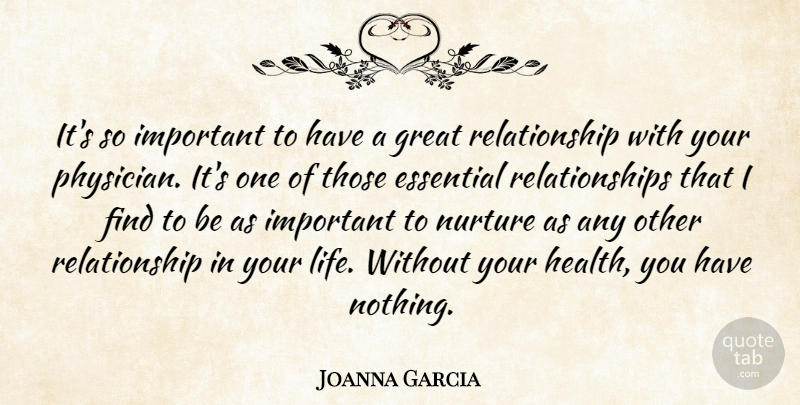 Joanna Garcia Quote About Essential, Great, Health, Life, Nurture: Its So Important To Have...