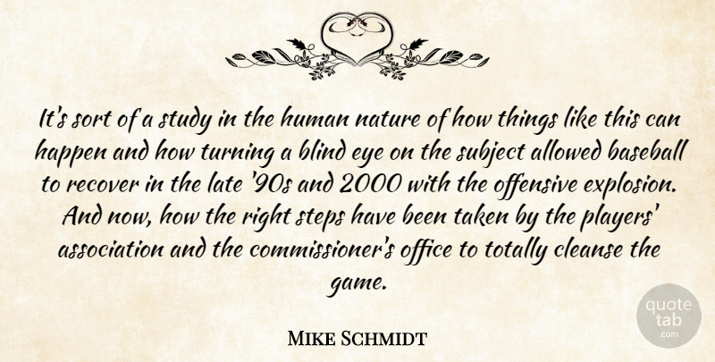 Mike Schmidt Quote About Allowed, Baseball, Blind, Cleanse, Eye: Its Sort Of A Study...