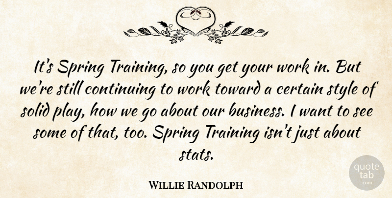 Willie Randolph Quote About Certain, Continuing, Solid, Spring, Style: Its Spring Training So You...