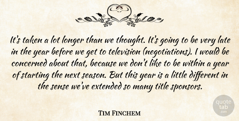 Tim Finchem Quote About Concerned, Extended, Late, Longer, Next: Its Taken A Lot Longer...