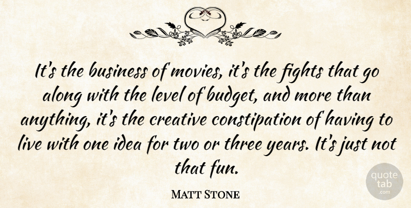 Matt Stone Quote About Fun, Fighting, Years: Its The Business Of Movies...