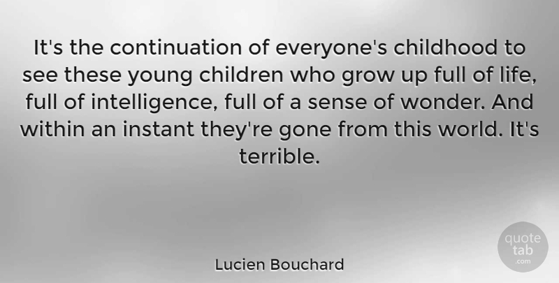 Lucien Bouchard Quote About Growing Up, Children, Childhood: Its The Continuation Of Everyones...