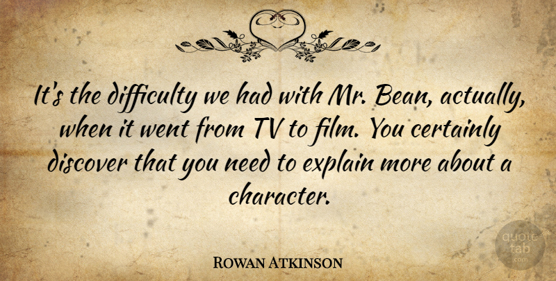 Rowan Atkinson Quote About Character, Tvs, Needs: Its The Difficulty We Had...