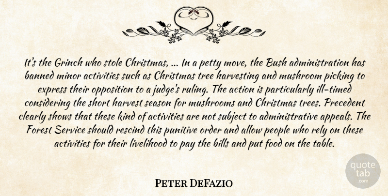 Peter DeFazio Quote About Action, Activities, Allow, Banned, Bills: Its The Grinch Who Stole...