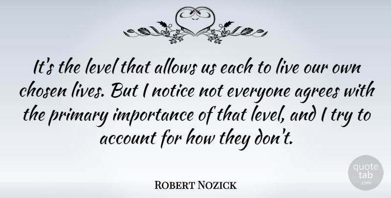 Robert Nozick Quote About Account, Notice, Primary: Its The Level That Allows...