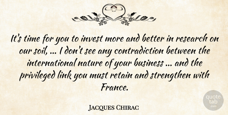 Jacques Chirac Quote About Business, Invest, Link, Nature, Privileged: Its Time For You To...