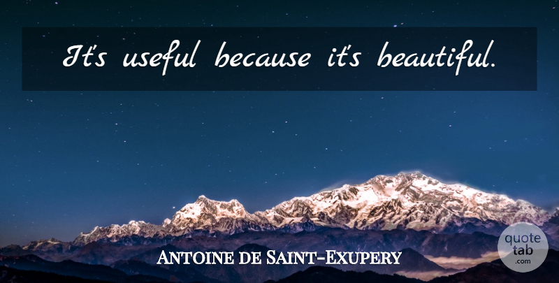 Antoine de Saint-Exupery Quote About Beautiful: Its Useful Because Its Beautiful...