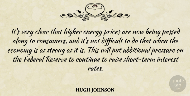 Hugh Johnson Quote About Additional, Along, Clear, Continue, Difficult: Its Very Clear That Higher...