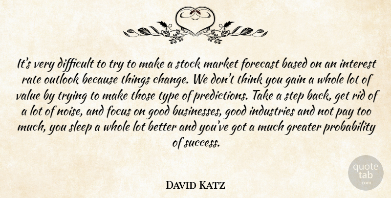 David Katz Quote About Based, Difficult, Focus, Forecast, Gain: Its Very Difficult To Try...