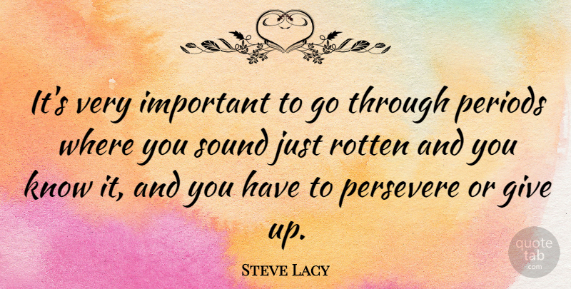 Steve Lacy Quote About Giving Up, Important, Rotten: Its Very Important To Go...