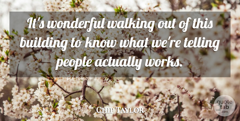 Chip Taylor Quote About Building, People, Telling, Walking, Wonderful: Its Wonderful Walking Out Of...