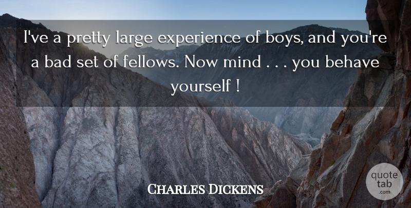Charles Dickens Quote About Bad, Behave, Boys, Experience, Large: Ive A Pretty Large Experience...