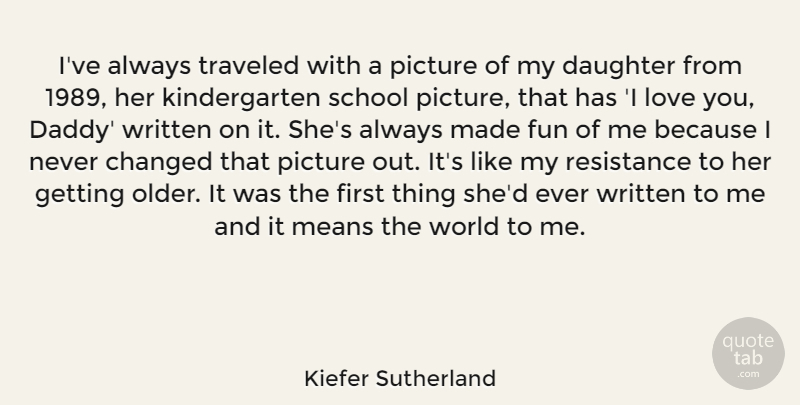Kiefer Sutherland Quote About I Love You, Daughter, Fun: Ive Always Traveled With A...