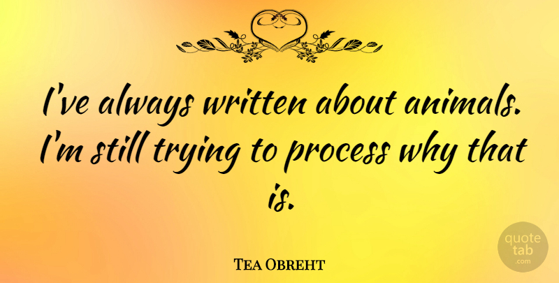 Tea Obreht Quote About Animal, Trying, Process: Ive Always Written About Animals...