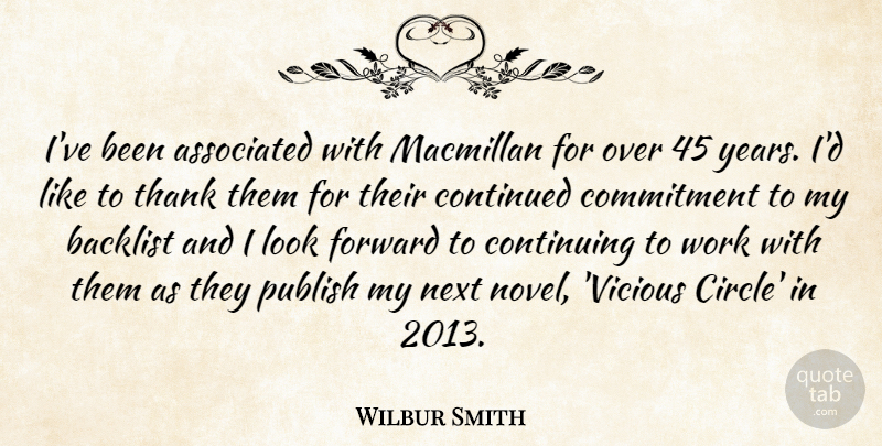 Wilbur Smith Quote About Associated, Continued, Continuing, Next, Publish: Ive Been Associated With Macmillan...