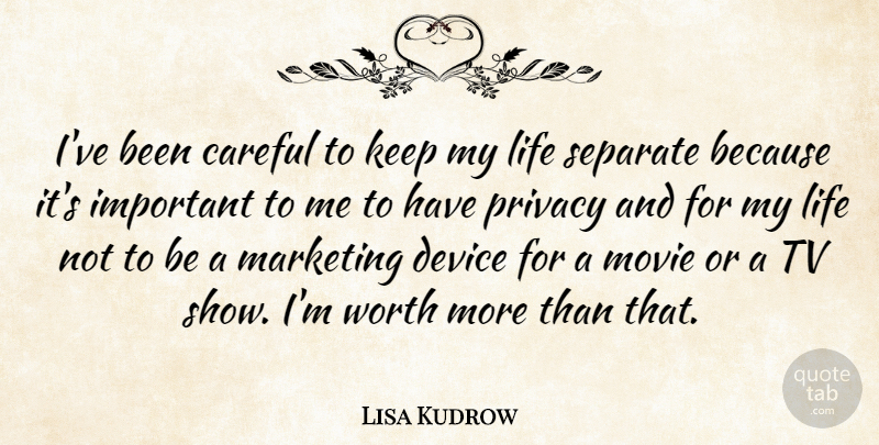 Lisa Kudrow Quote About Tv Shows, Marketing, Important: Ive Been Careful To Keep...