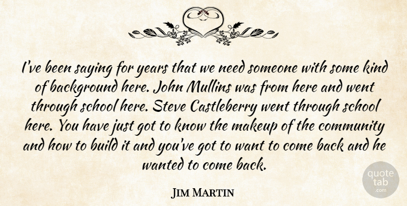 Jim Martin Quote About Background, Build, Community, John, Makeup: Ive Been Saying For Years...