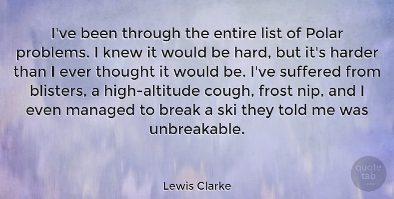 Lewis Clarke Quote About Entire, Frost, Harder, Knew, List: Ive Been Through The Entire...
