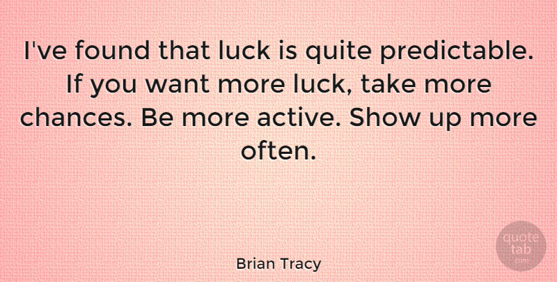 Brian Tracy Quote About Inspirational, Good Luck, Lucky: Ive Found That Luck Is...