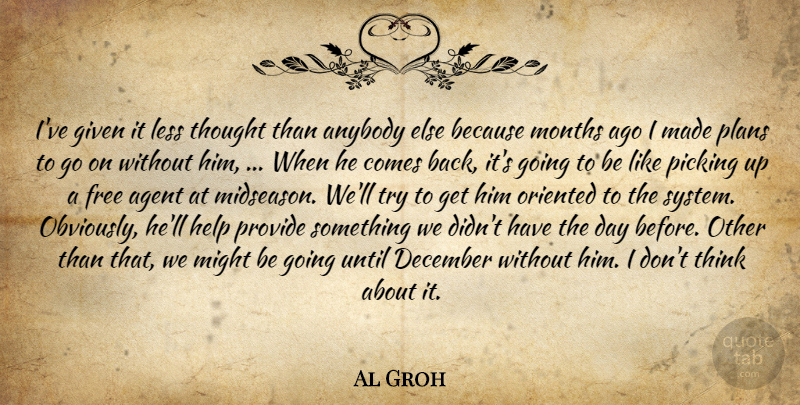 Al Groh Quote About Agent, Anybody, December, Free, Given: Ive Given It Less Thought...