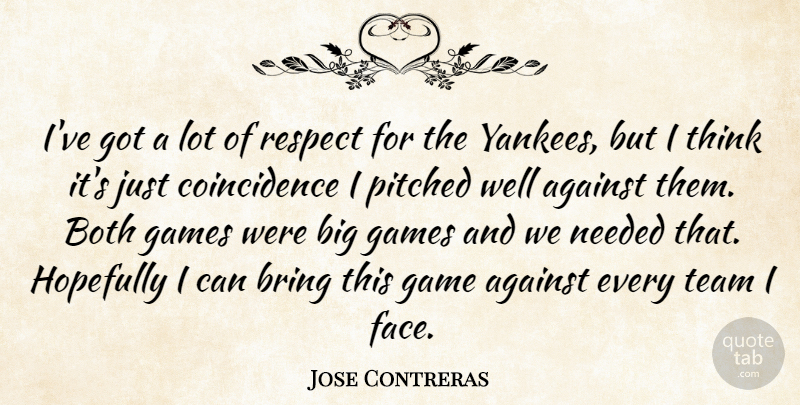 Jose Contreras Quote About Against, Both, Bring, Games, Hopefully: Ive Got A Lot Of...