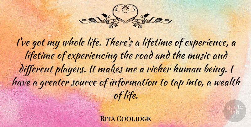 Rita Coolidge Quote About Player, Information, Different: Ive Got My Whole Life...