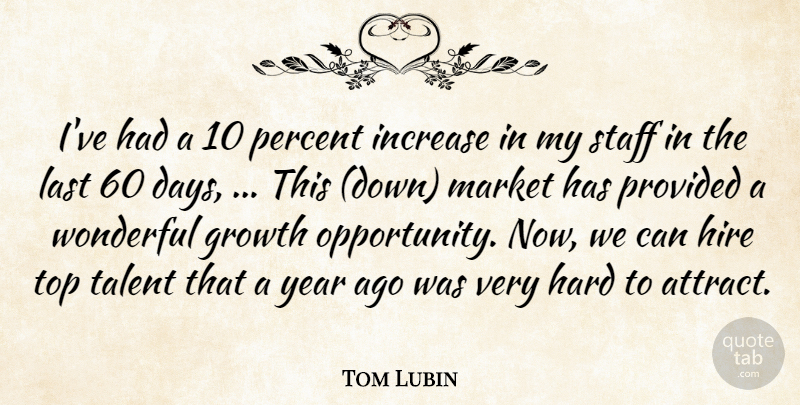 Tom Lubin Quote About Growth, Hard, Hire, Increase, Last: Ive Had A 10 Percent...