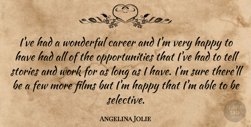 Angelina Jolie Quote About Opportunity, Careers, Long: Ive Had A Wonderful Career...