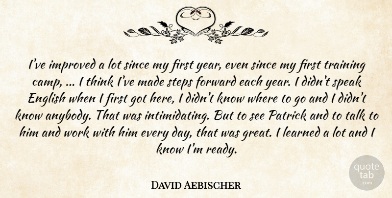 David Aebischer Quote About English, Forward, Improved, Learned, Since: Ive Improved A Lot Since...