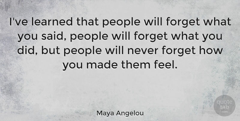 Maya Angelou I Ve Learned That People Will Forget What You Said People Quotetab