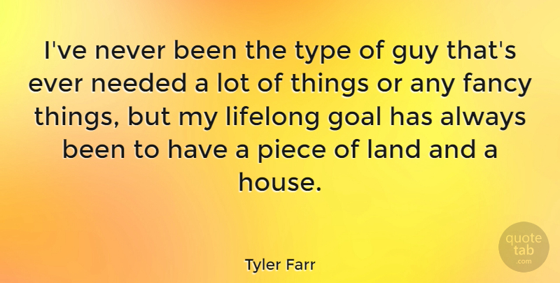 Tyler Farr Quote About Fancy, Guy, Lifelong, Needed, Piece: Ive Never Been The Type...