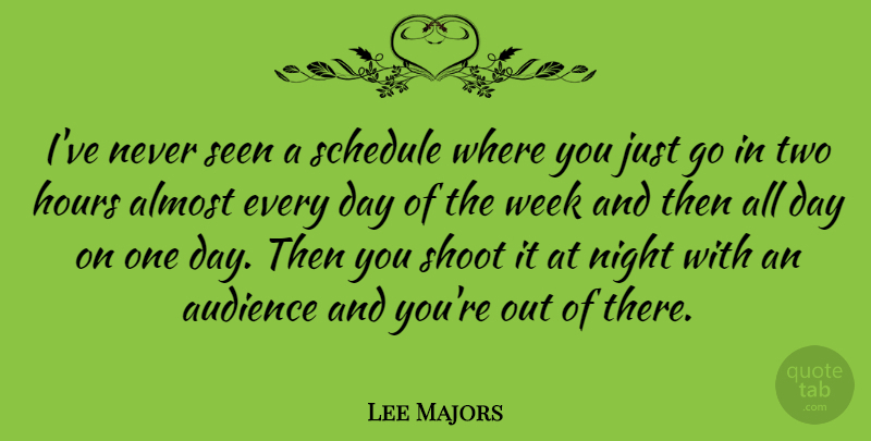 Lee Majors Quote About Night, Two, One Day: Ive Never Seen A Schedule...