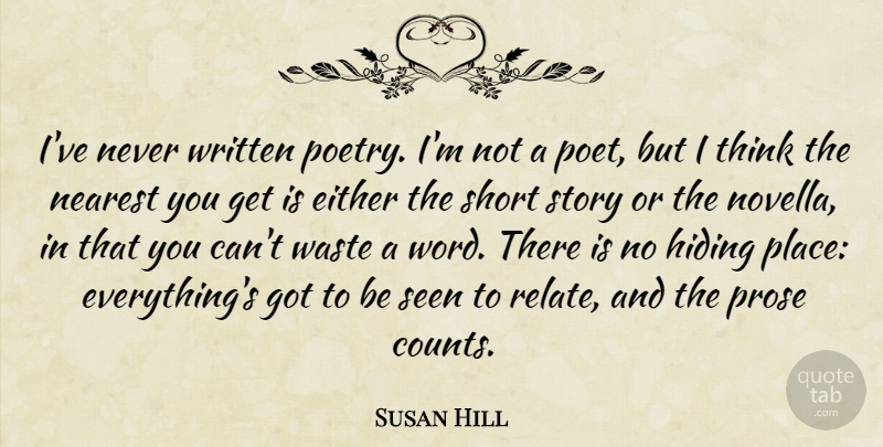 Susan Hill Quote About Either, Hiding, Nearest, Poetry, Prose: Ive Never Written Poetry Im...